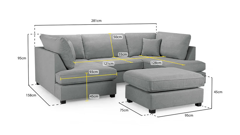 Carnaby Sofa Grey Fabric U Shape Corner Sofa