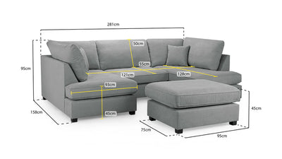 Carnaby Sofa Grey Fabric U Shape Corner Sofa