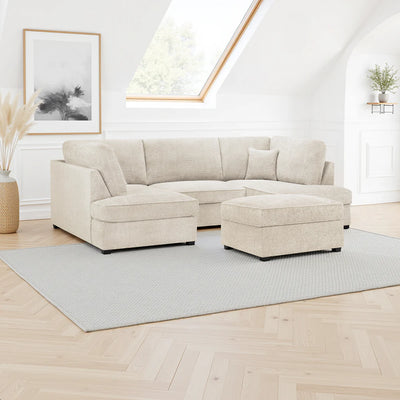 Carnaby Sofa Boucle Beige Fabric U Shape Corner Sofa