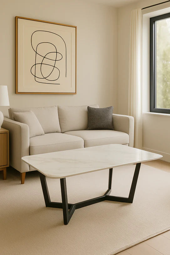 Lucien 120cm Ceramic White Coffee Table Black Legs
