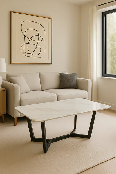 Lucien 120cm Ceramic White Coffee Table Black Legs