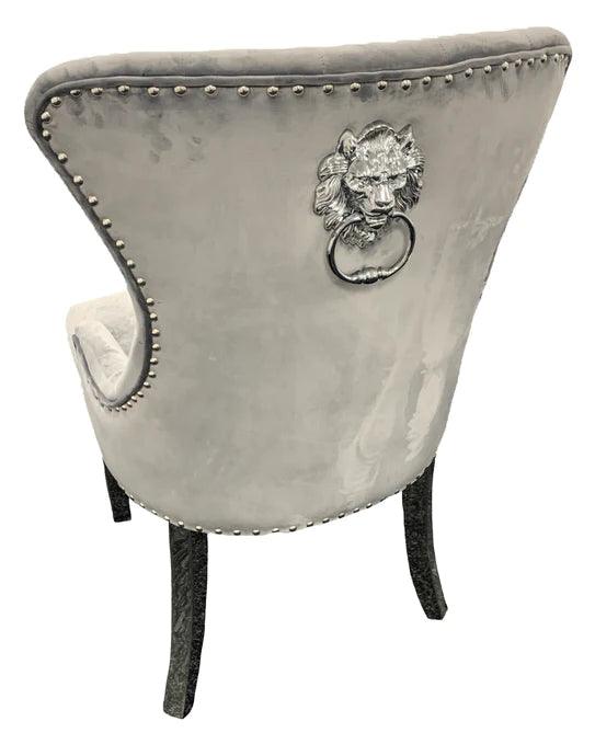 Louis Marble & Chrome Dining Table With Lion Knocker Velvet Chairs-Esme Furnishings