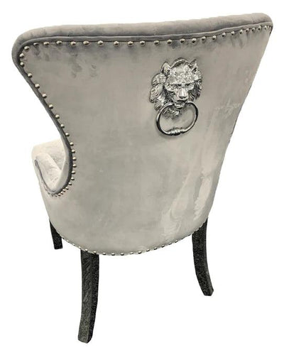 Louis Marble & Chrome Dining Table With Lion Knocker Velvet Chairs-Esme Furnishings