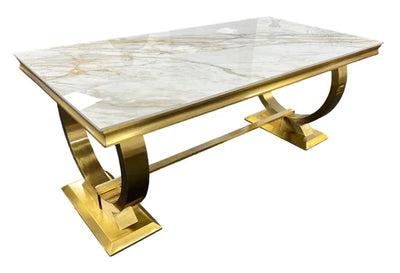 Arianna 200CM Gold Marble Dining Table + Gold Lion Knocker Dining Chairs