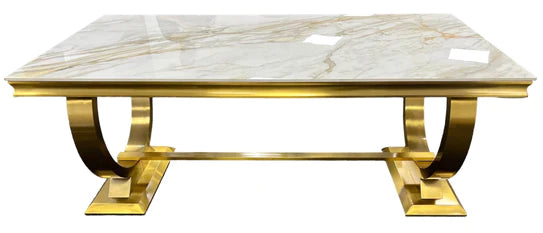 Arianna 180CM Gold Marble Dining Table + Gold Lion Knocker Dining Chairs