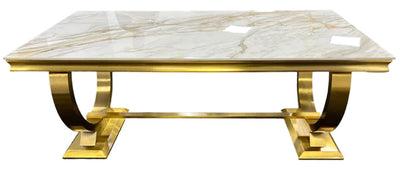 Arianna 180CM Gold Marble Dining Table + Gold Lion Knocker Dining Chairs