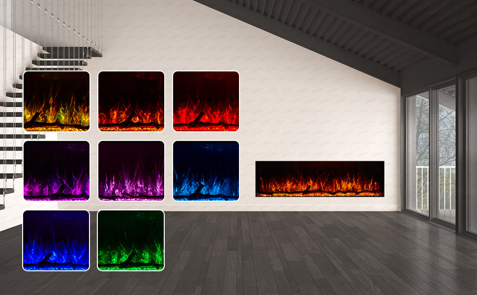 50 60 71 Inch HD+ Borderless Glass Black Electric Clarendon 3D Flame LED Fire Glass