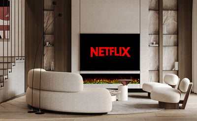 50 60 71 80 Inch HD+ Borderless Glass Black Electric Clarendon UHD Media 3D Flame LED Fire Glass