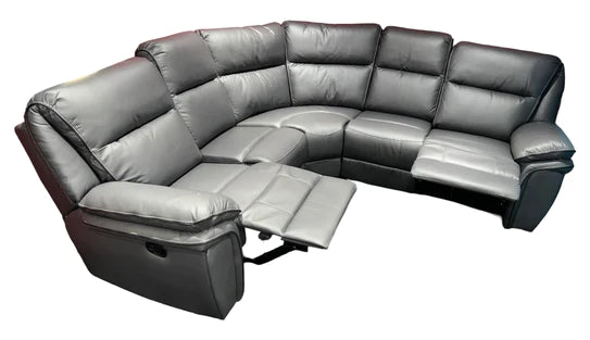 Roma Corner Leather Sofa Recliner In Grey or Black Leather