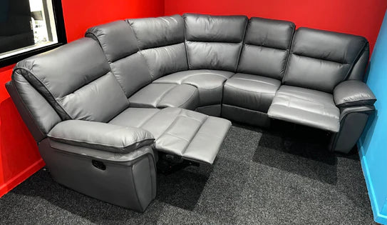 Roma Corner Leather Sofa Recliner In Grey or Black Leather