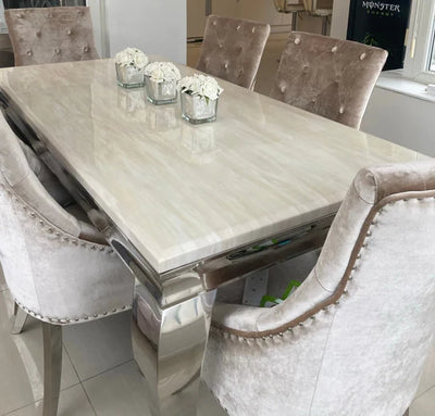 Arial 200CM Marble & Chrome Dining Table - 6 Colours