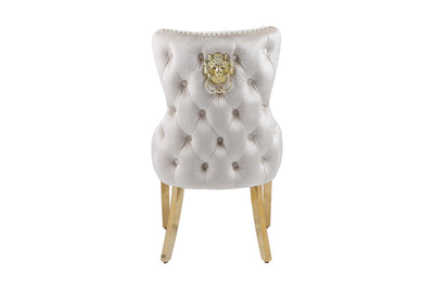 Louis Marble & Gold Dining Table With Victoria Gold Lion Knocker Velvet Chairs