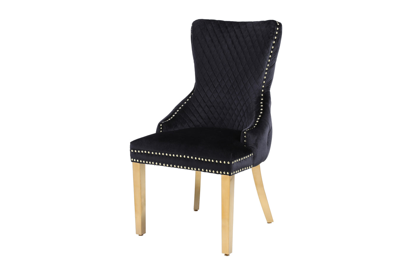 Louis Gold Round Black Marble 110cm Dining Table + Black Gold Lion Knocker Velvet Dining Chairs