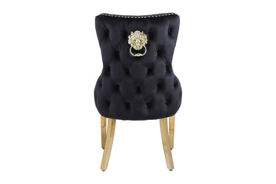 Louis Marble & Gold Dining Table With Victoria Gold Lion Knocker Velvet Chairs