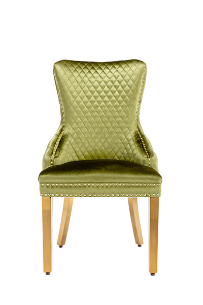 Victoria Green Gold Lion Knocker Button Back Plush Velvet Dining Chair Gold Legs