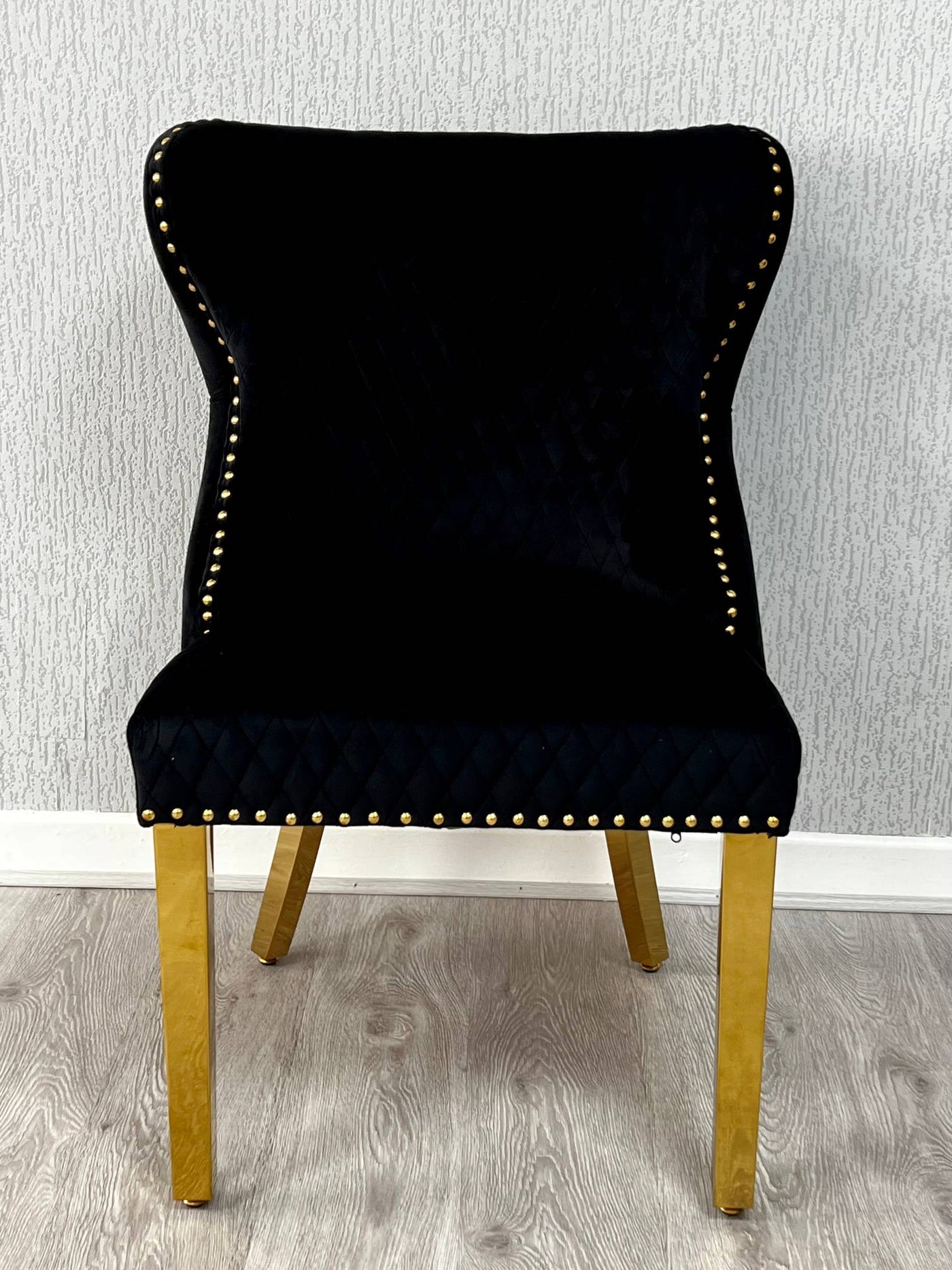 Louis Gold Black Marble Dining Table With Valentino Gold Lion Knocker Dining Chairs