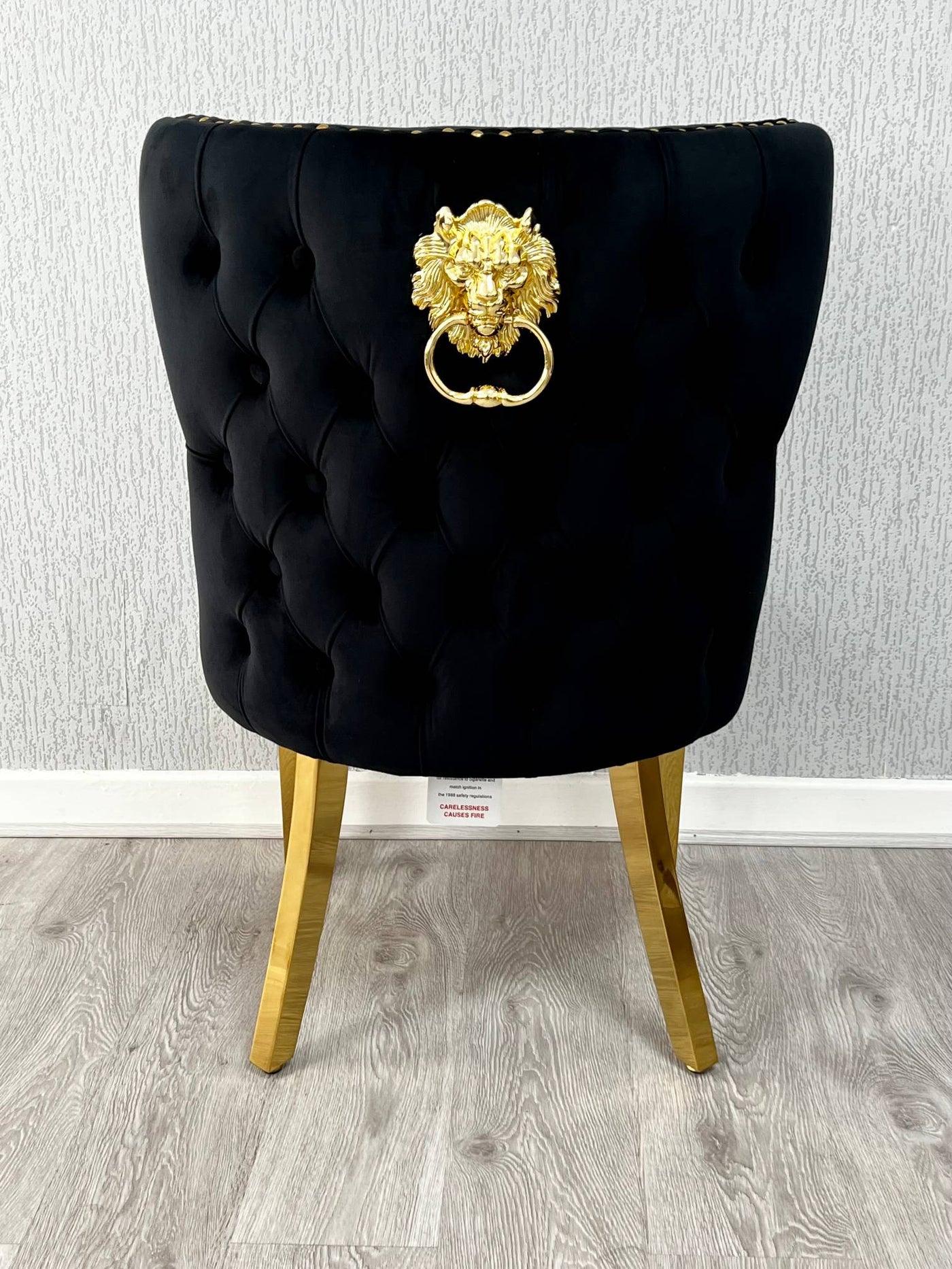 Louis Gold Black Marble Dining Table With Valentino Gold Lion Knocker Dining Chairs