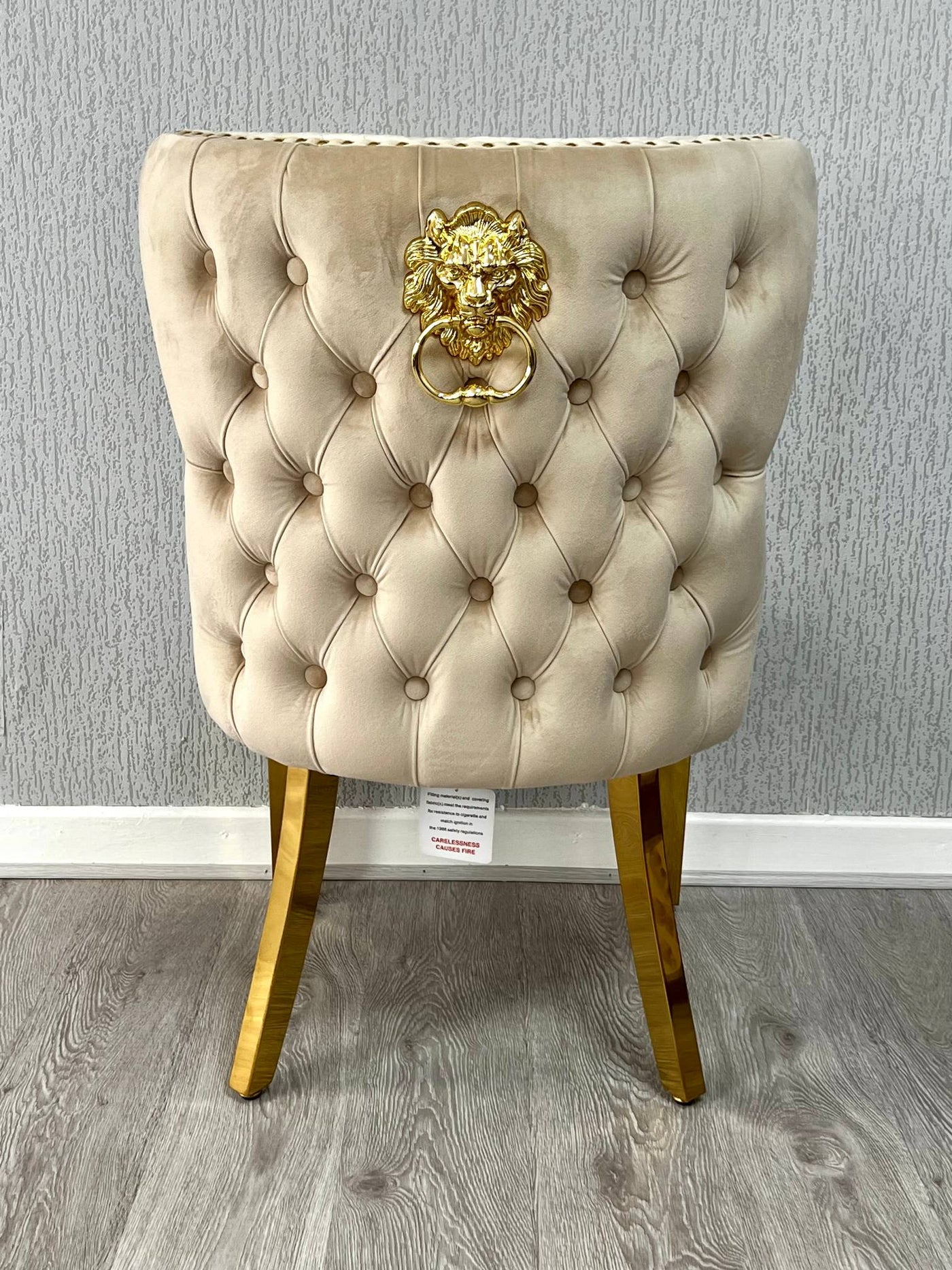 Louis Gold Round Marble 110cm Dining Table With Valentino Gold Lion Knocker Velvet Dining Chairs