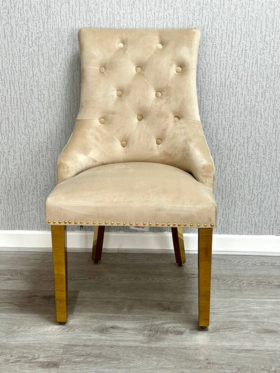 Louis Marble & Gold 130cm Round Dining Table With Quilted Gold Lion Knocker Velvet Chairs