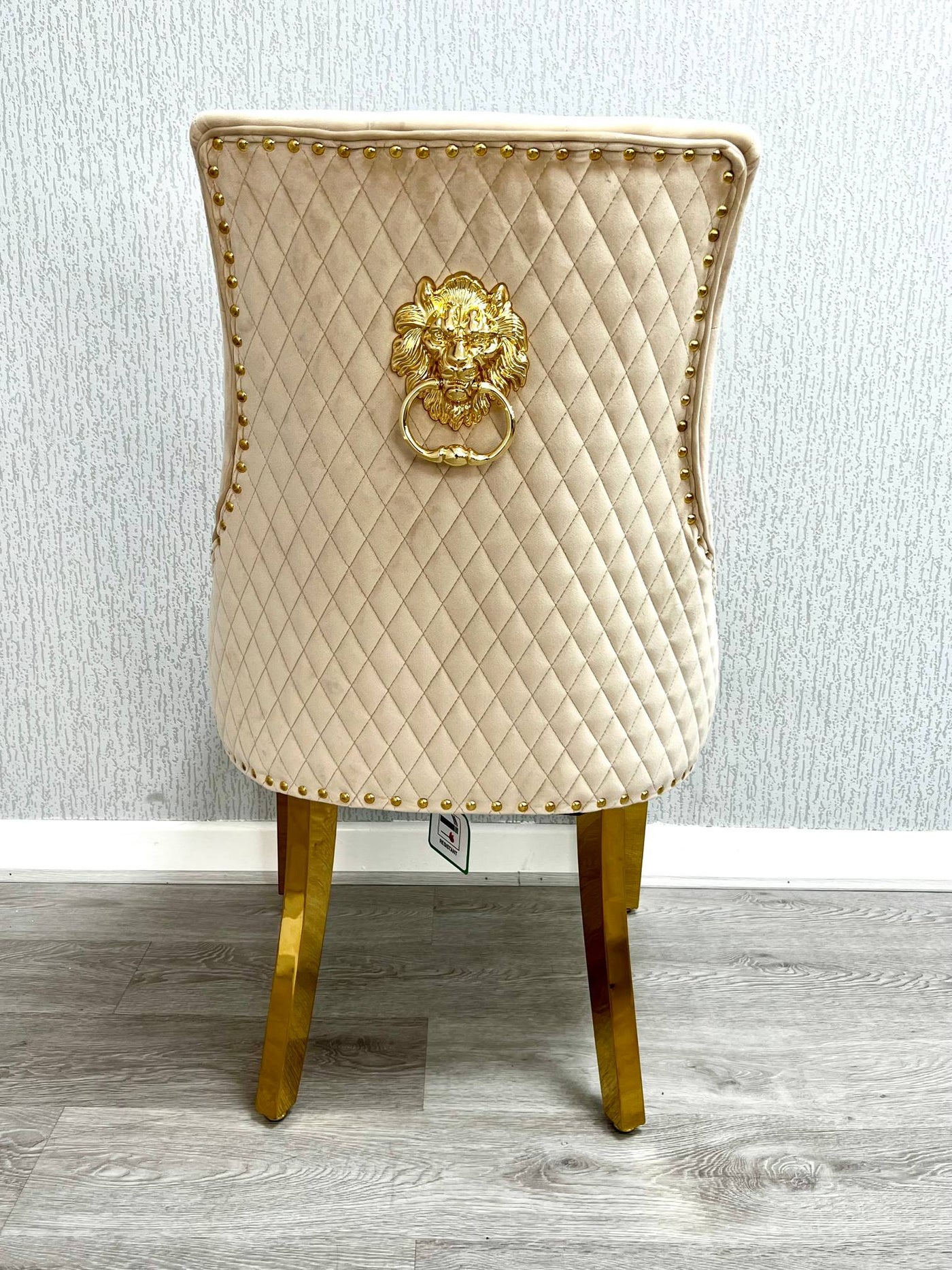 Louis Marble & Gold 130cm Round Dining Table With Quilted Gold Lion Knocker Velvet Chairs