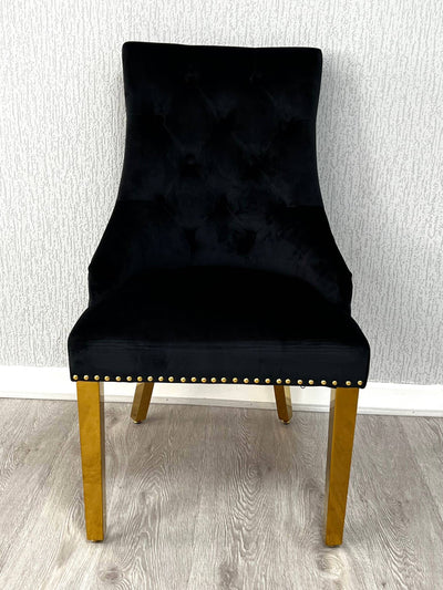 Louis Marble & Gold 130cm Round Dining Table With Quilted Gold Lion Knocker Velvet Chairs