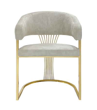 Ohio Gold White Marble 180cm Dining Table + Porto Cream/Gold Leathaire Fabric Dining Chairs