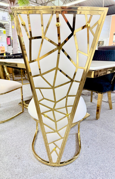 Louis Marble & Gold Dining Table With Florence High Back Velvet Chairs
