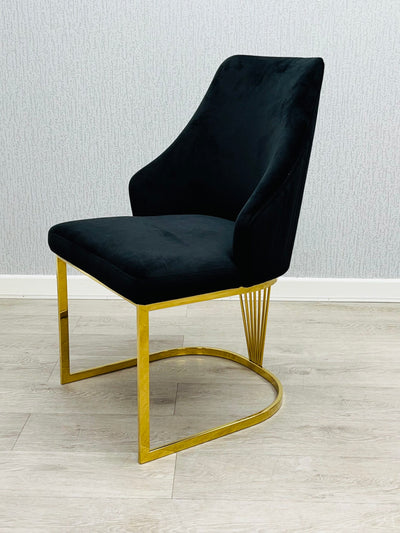 Elina 180cm Gold Dining Table With Carlton Velvet Gold Chairs