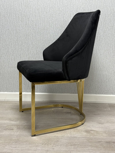 Elina 180cm Gold Dining Table With Carlton Velvet Gold Chairs