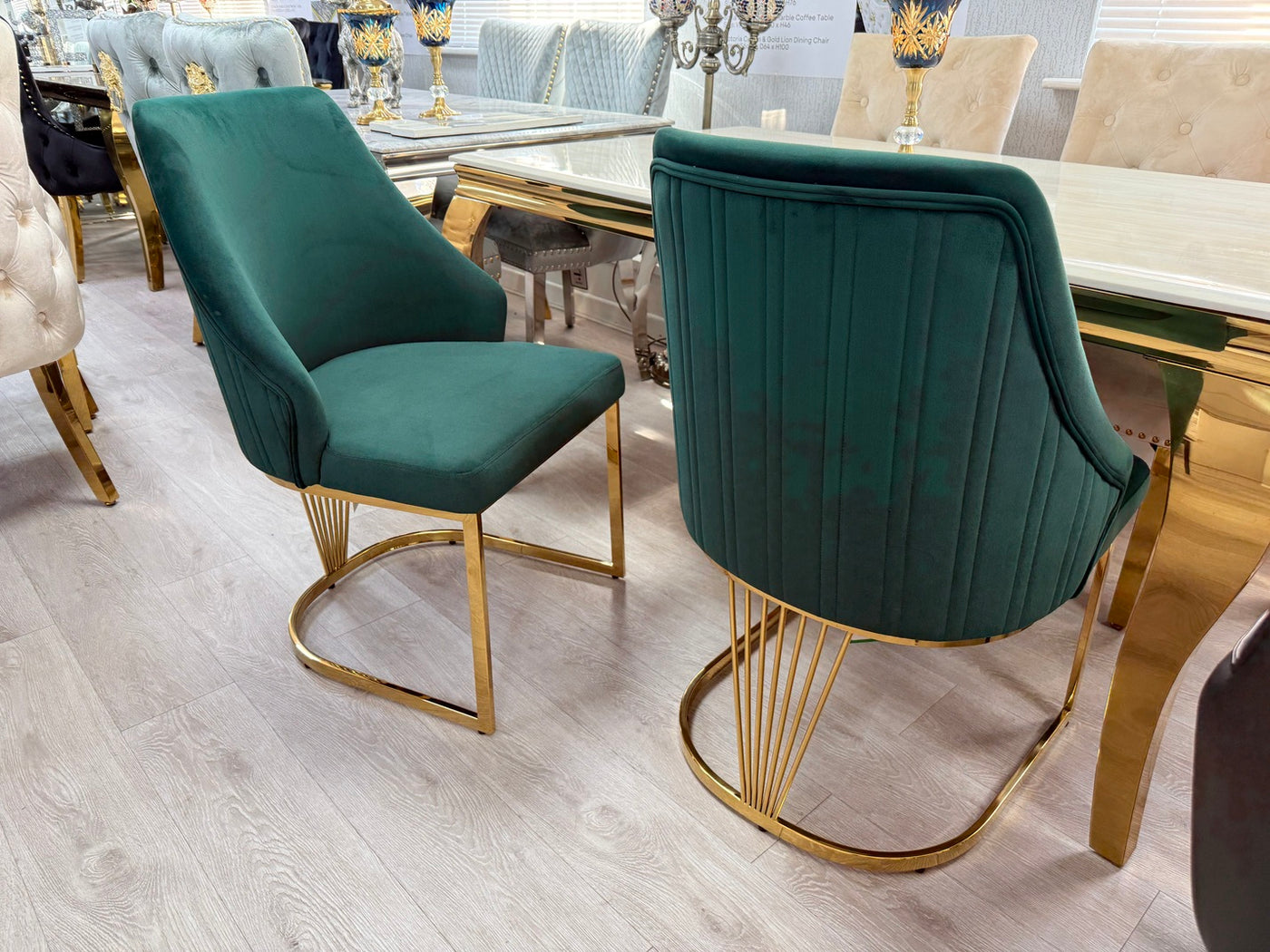 Elina 180cm Gold Dining Table With Carlton Velvet Gold Chairs