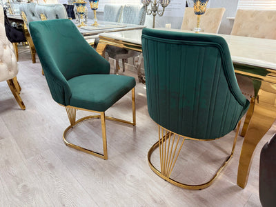Elina 180cm Gold Dining Table With Carlton Velvet Gold Chairs