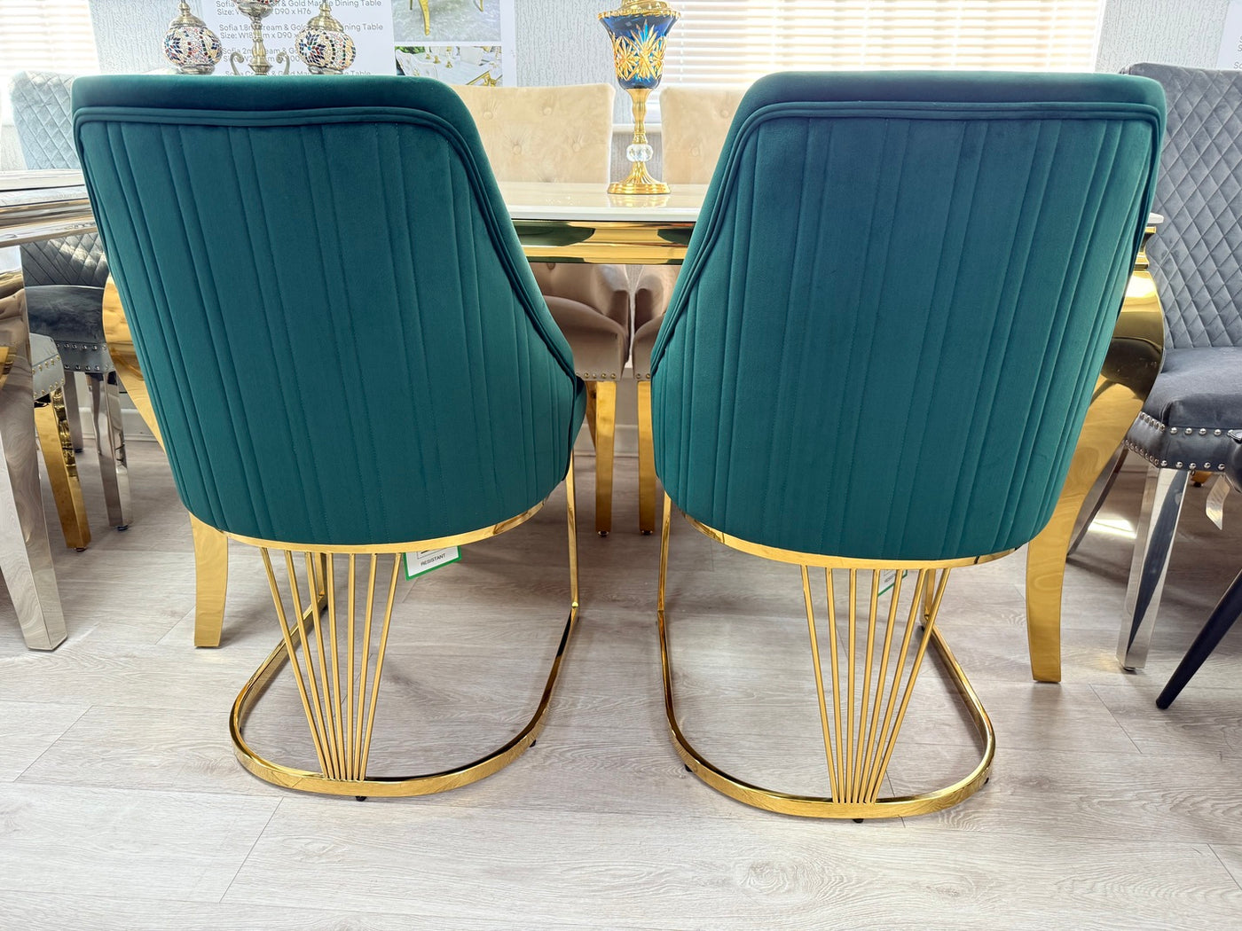 Elina 180cm Gold Dining Table With Carlton Velvet Gold Chairs