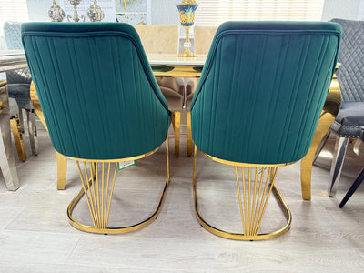 Elina 180cm Gold Dining Table With Carlton Velvet Gold Chairs