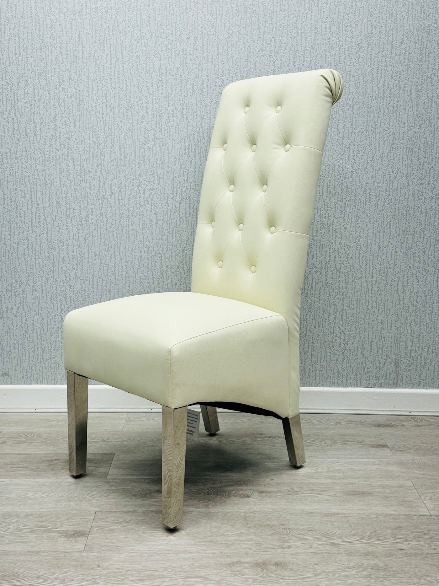 Lucy PU Lion Knocker Quilted Emma Slim Cream White Leather Dining Chair Chrome Legs