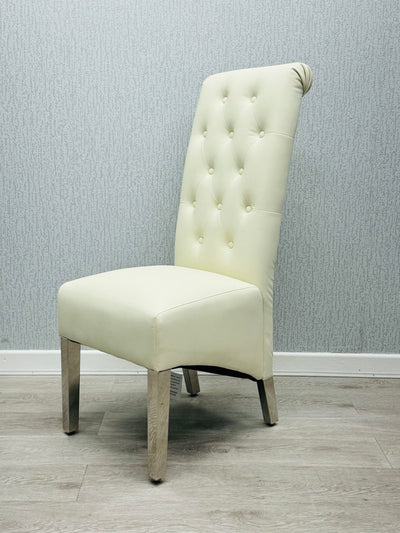Lucy PU Lion Knocker Quilted Emma Slim Cream White Leather Dining Chair Chrome Legs