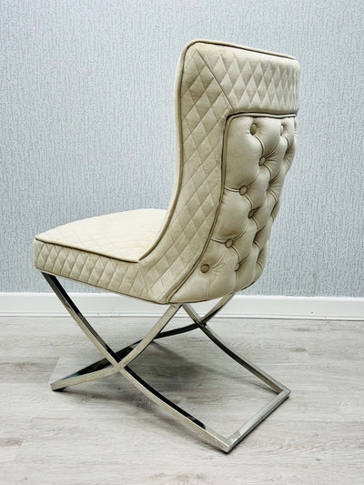 Rome Mink Cream French Velvet Button Back Dining Chair With Chrome Legs