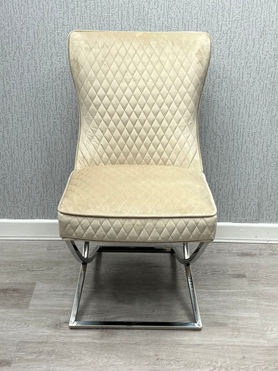 Rome Mink Cream French Velvet Button Back Dining Chair With Chrome Legs