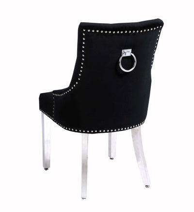 Elina Marble & Chrome Dining Table With Chrome Ring Knocker Velvet Chairs