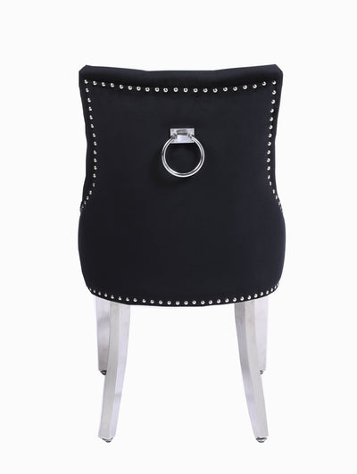Elina Marble & Chrome Dining Table With Chrome Ring Knocker Velvet Chairs