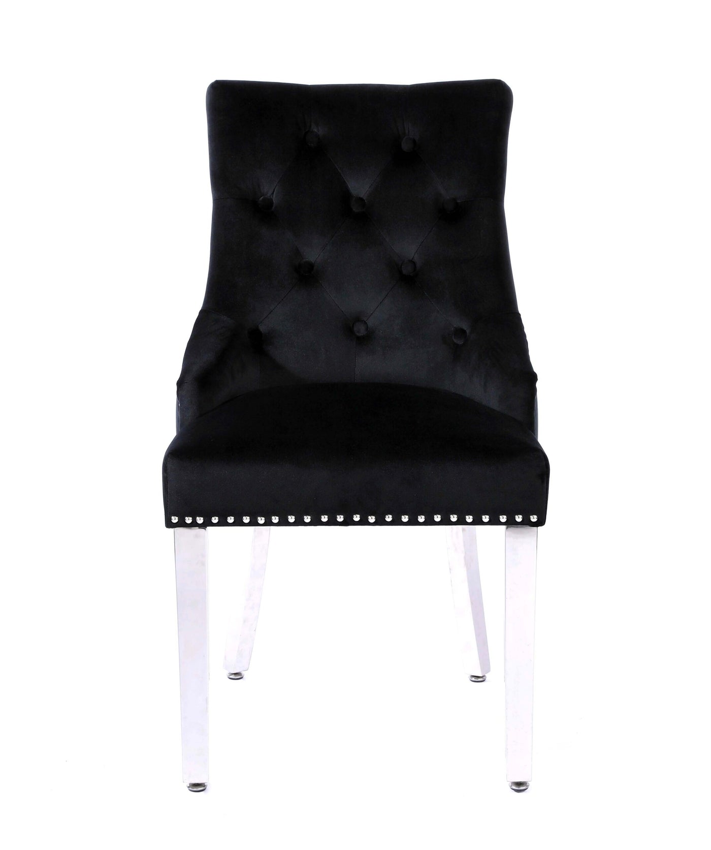 Elina Marble & Chrome Dining Table With Chrome Ring Knocker Velvet Chairs
