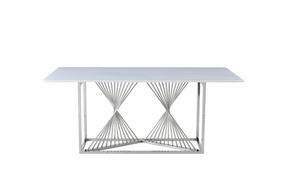 Ohio 180cm White Marble & Chrome Dining Table