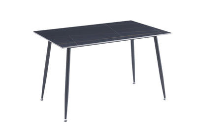 Oxford 120cm Black Ceramic Top Dining Table With 4 Black PU Leather Dining Chairs