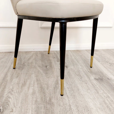 Nero 130cm Round Gold Dining Table with Pandora Gold Ceramic Marble Top + Etta Beige PU Leather Dining Chairs