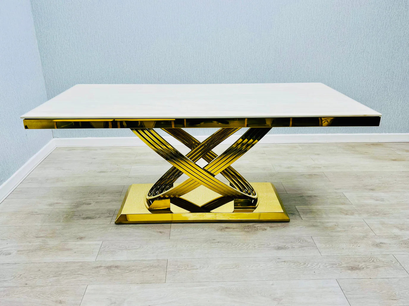 Elina 180cm Gold Dining Table With Lucy Gold Ring Velvet Chairs