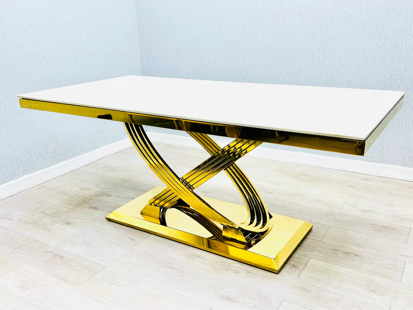 Elina 180cm Gold Dining Table With Lucy Gold Ring Velvet Chairs