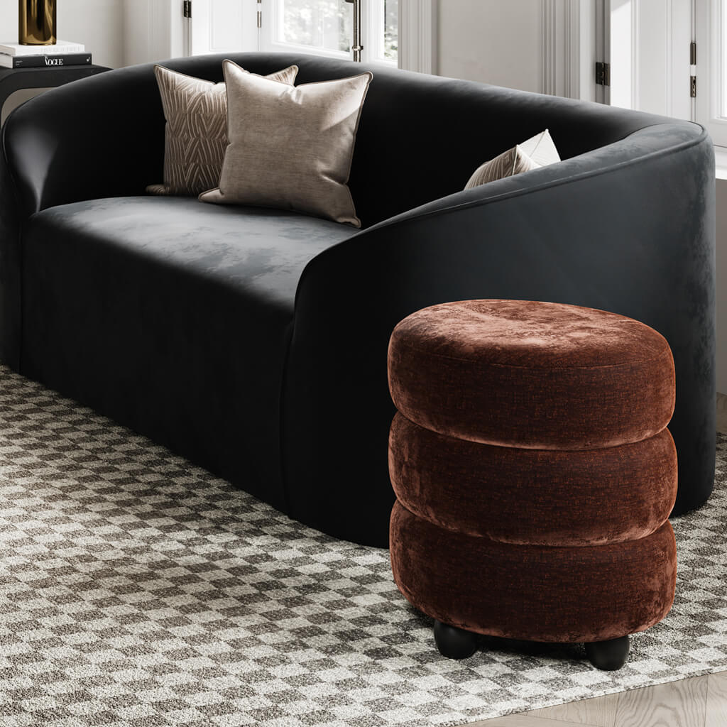 Manhattan Designs Emi Brandy and Black Pouffe