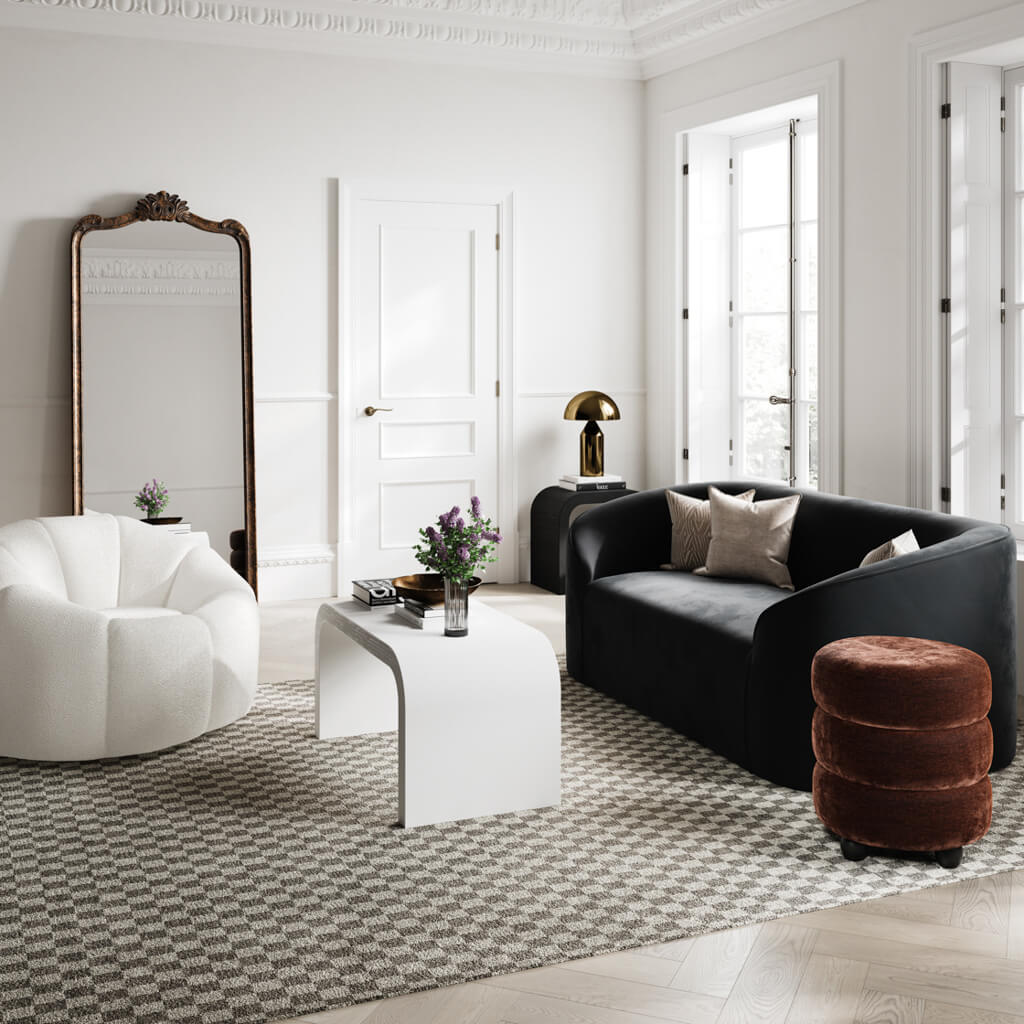 Manhattan Designs Emi Brandy and Black Pouffe