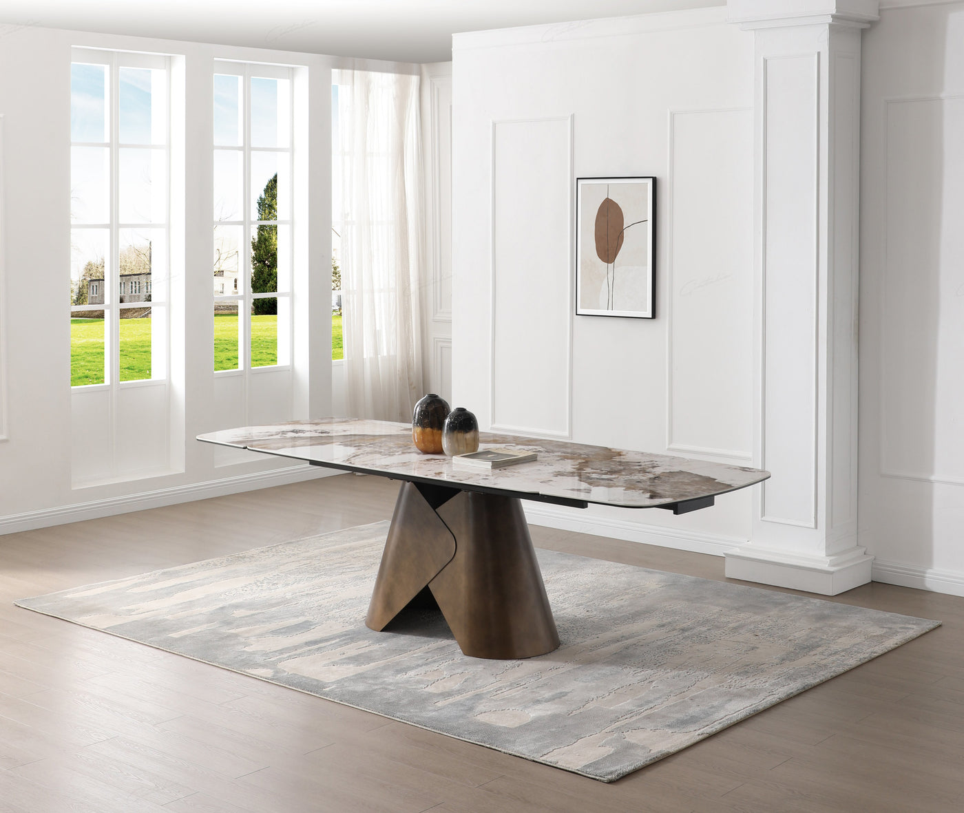 Firetti 180-260cm Italian Pandora Ceramic Marble Side Extending Dining Table
