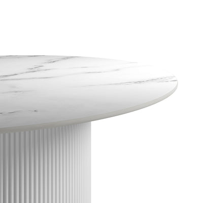 Manhattan Designs Fuller White Ceramic Marble Ribbed Round 110cm Dining Table