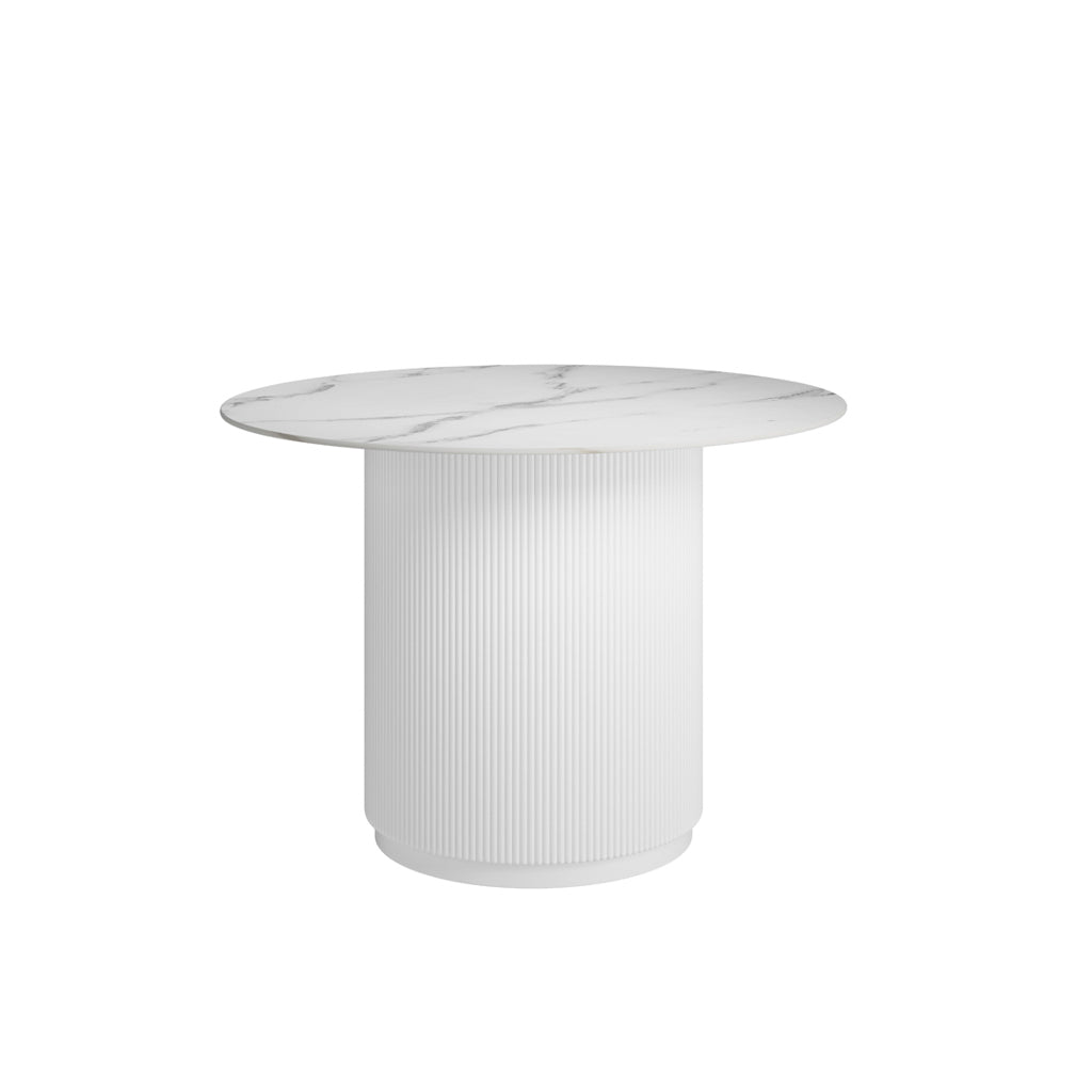Manhattan Designs Fuller White Ceramic Marble Ribbed Round 110cm Dining Table